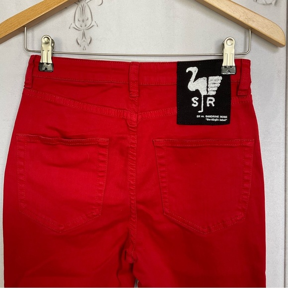 Sandrine Rose FREE PEOPLE Skinny Jeans Blood Red Cotton & Elastane Denim Sz 26 - Picture 6 of 8